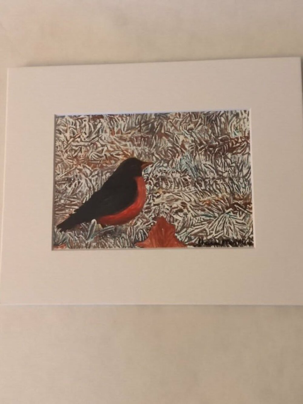 Sharon Morthier Signed Robin Bird Art Print 5x7 Matted 8x10 Winter Early Spring